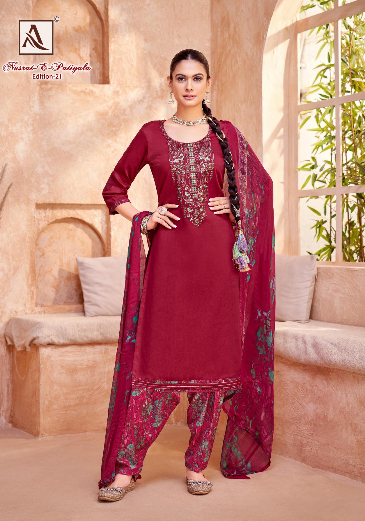 ALOK SUITS LAUNCH NUSRAT E PATIYALA VOL 21 UNSTITCHED ZAM STYLE PATIYALA SUITS