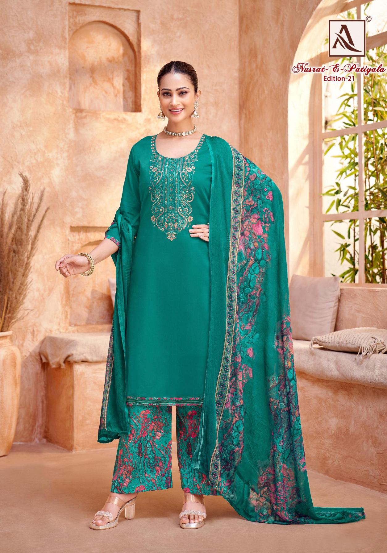 ALOK SUITS LAUNCH NUSRAT E PATIYALA VOL 21 UNSTITCHED ZAM STYLE PATIYALA SUITS