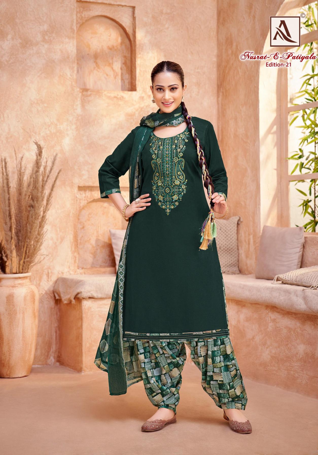 ALOK SUITS LAUNCH NUSRAT E PATIYALA VOL 21 UNSTITCHED ZAM STYLE PATIYALA SUITS