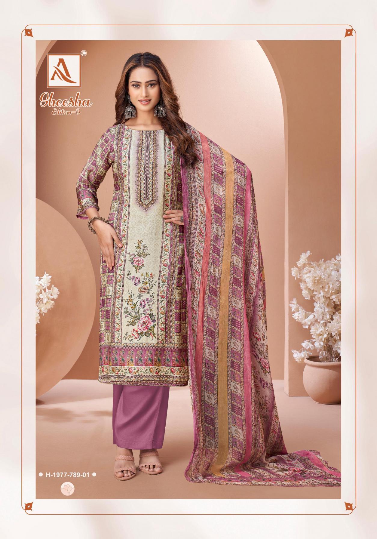 ALOK SUITS PRESENT BY SHEESHA VOL 3 NEW DESIGNER UNSTITCHED SUITS