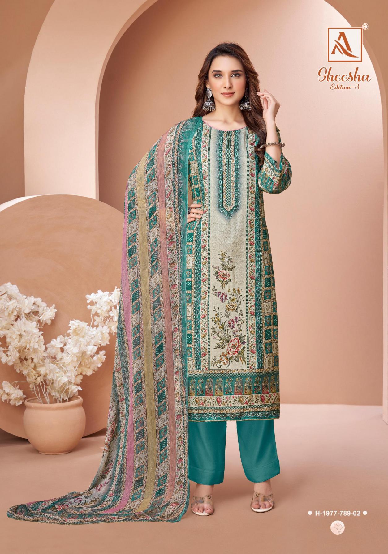 ALOK SUITS PRESENT BY SHEESHA VOL 3 NEW DESIGNER UNSTITCHED SUITS