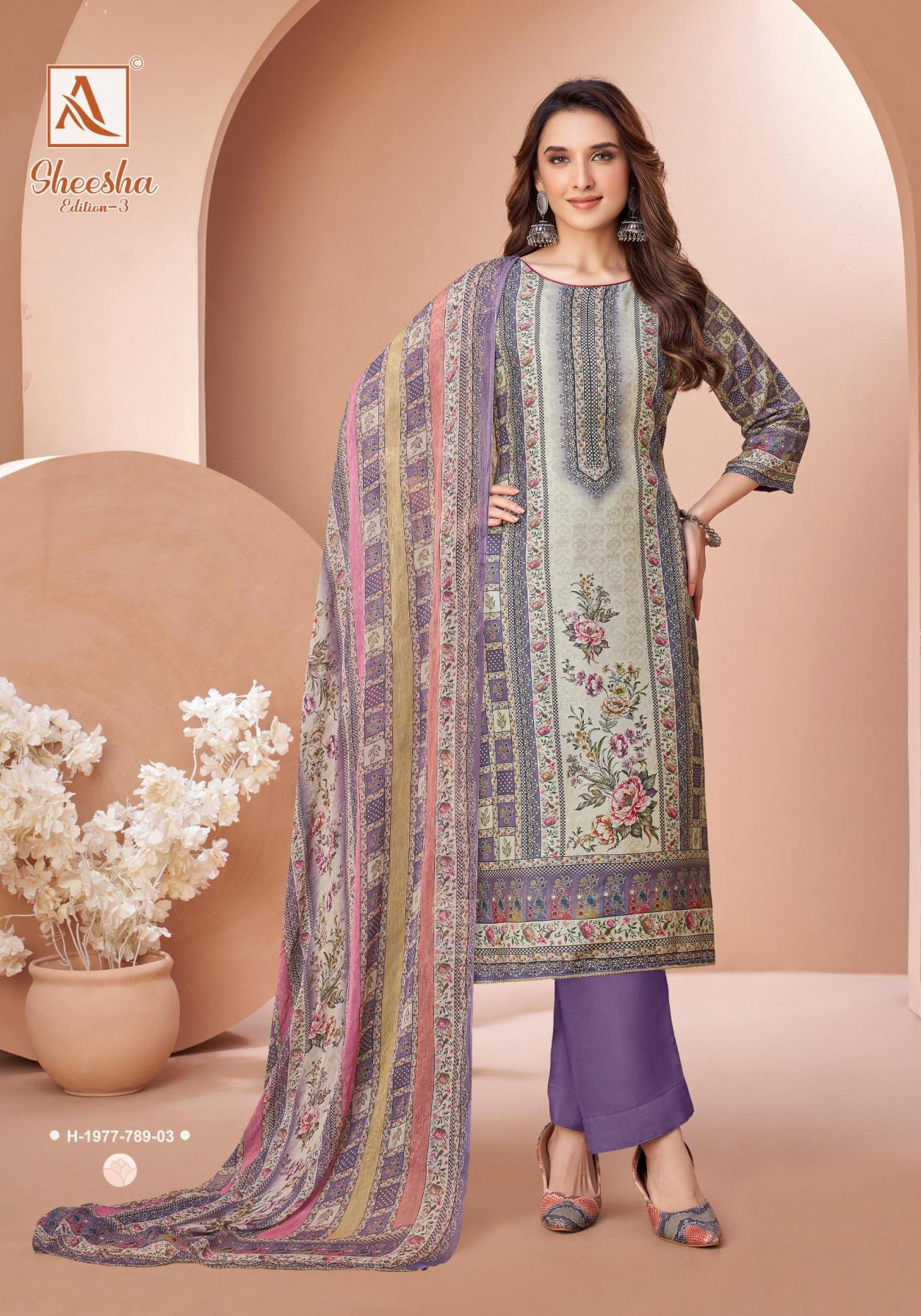 ALOK SUITS PRESENT BY SHEESHA VOL 3 NEW DESIGNER UNSTITCHED SUITS