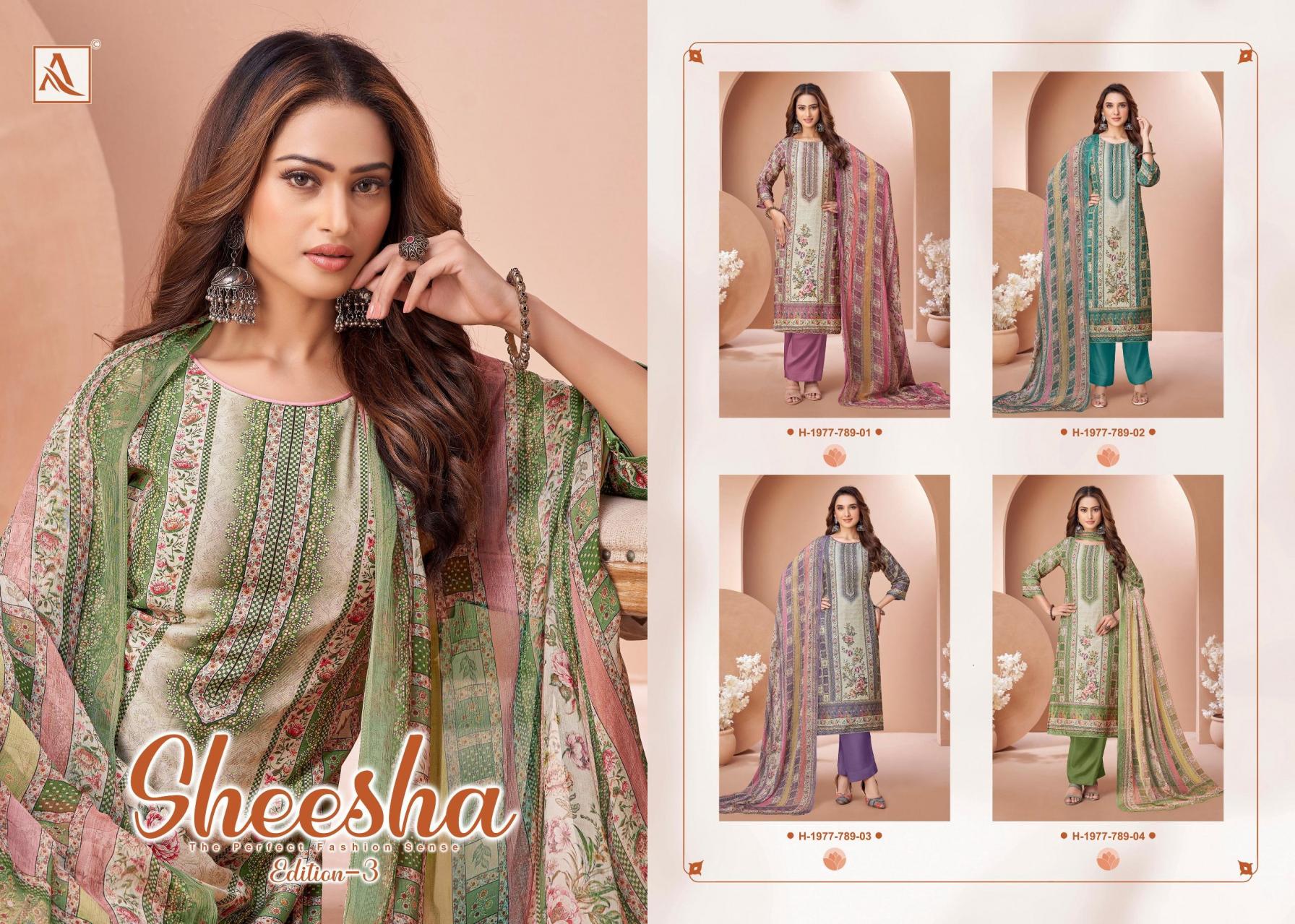 ALOK SUITS PRESENT BY SHEESHA VOL 3 NEW DESIGNER UNSTITCHED SUITS