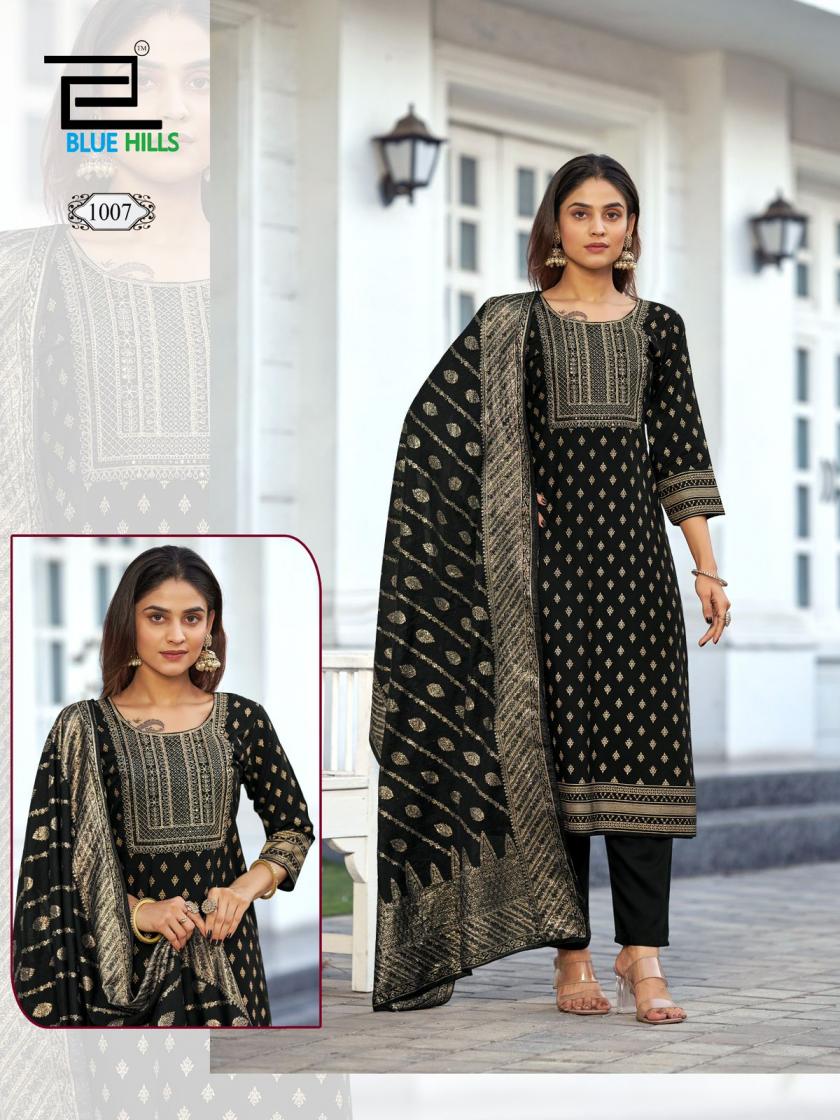 BLUE HILLS LAUNCH MADHURI RAYON FANCY READYMADE SUITS