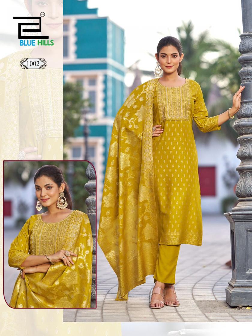 BLUE HILLS LAUNCH MADHURI RAYON FANCY READYMADE SUITS