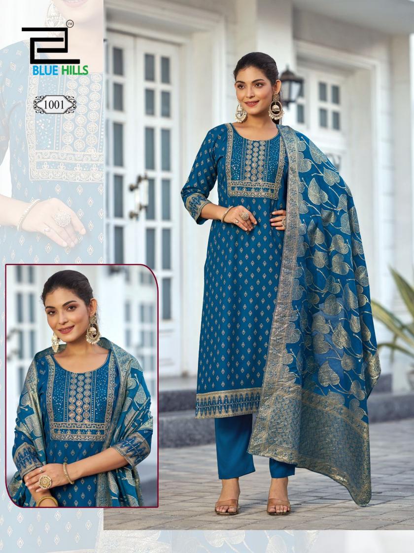 BLUE HILLS LAUNCH MADHURI RAYON FANCY READYMADE SUITS