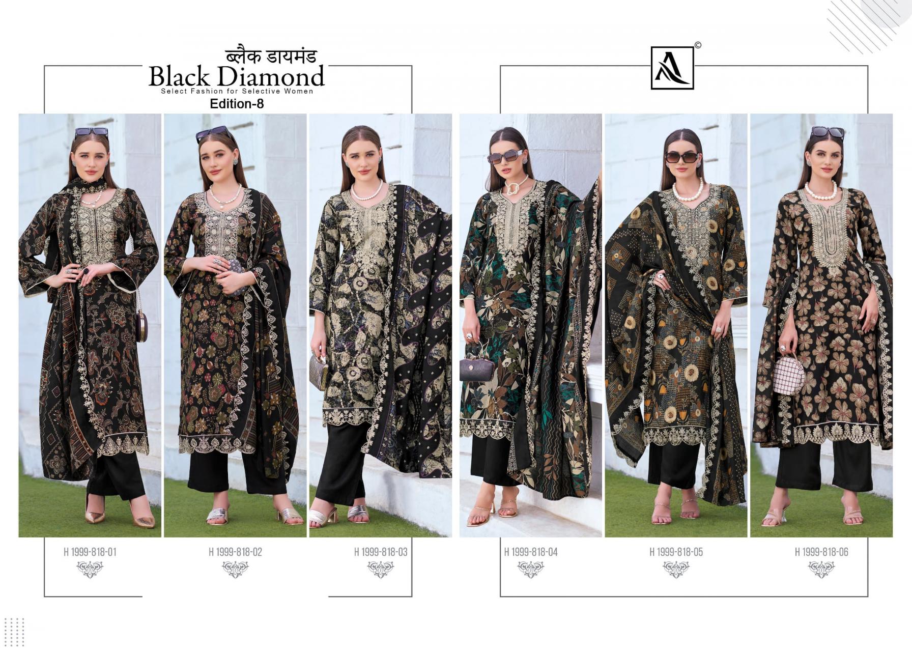 ALOK SUIT LAUNCH BLACK DIAMOND VOL 8 RAYON PAKISTANI SUITS