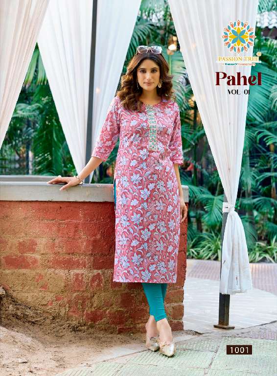 PASSION TREE PAHEL VOL 1 WHOLESALE HEAVY COTTON PRINTS WITH EMBROIDERY WORK STRAIGHT TOP WITH POCKET