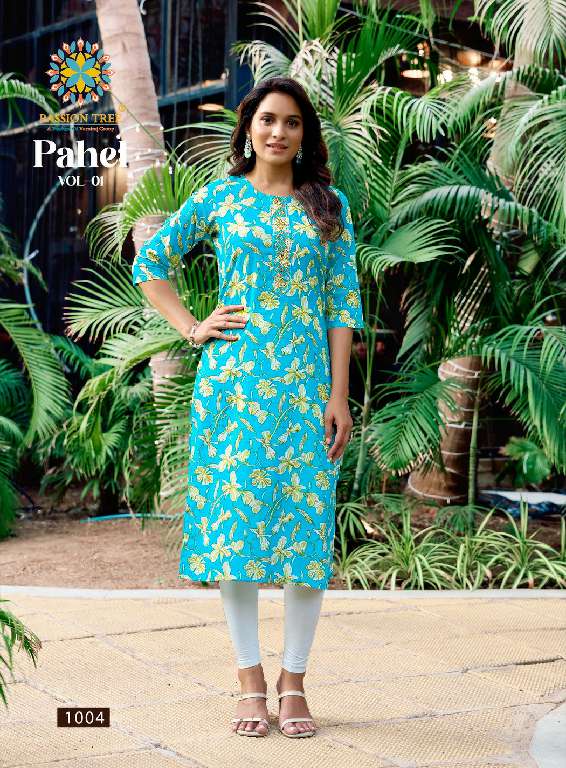 PASSION TREE PAHEL VOL 1 WHOLESALE HEAVY COTTON PRINTS WITH EMBROIDERY WORK STRAIGHT TOP WITH POCKET