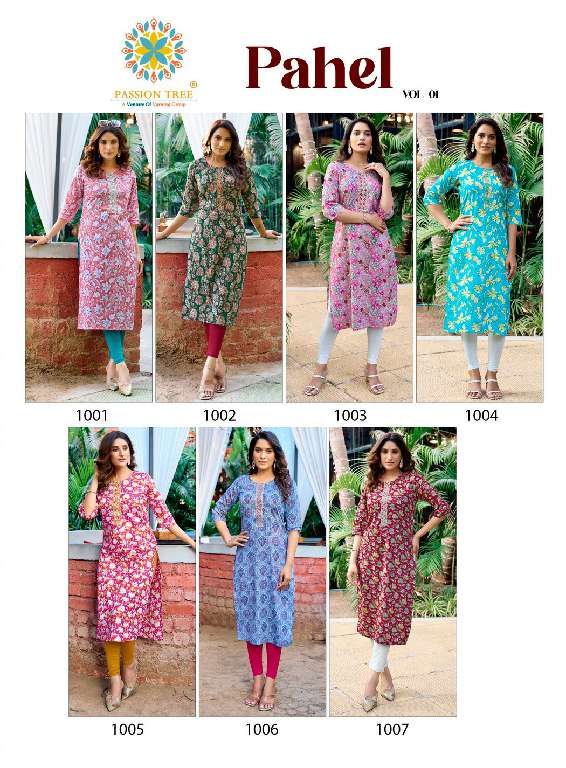 PASSION TREE PAHEL VOL 1 WHOLESALE HEAVY COTTON PRINTS WITH EMBROIDERY WORK STRAIGHT TOP WITH POCKET