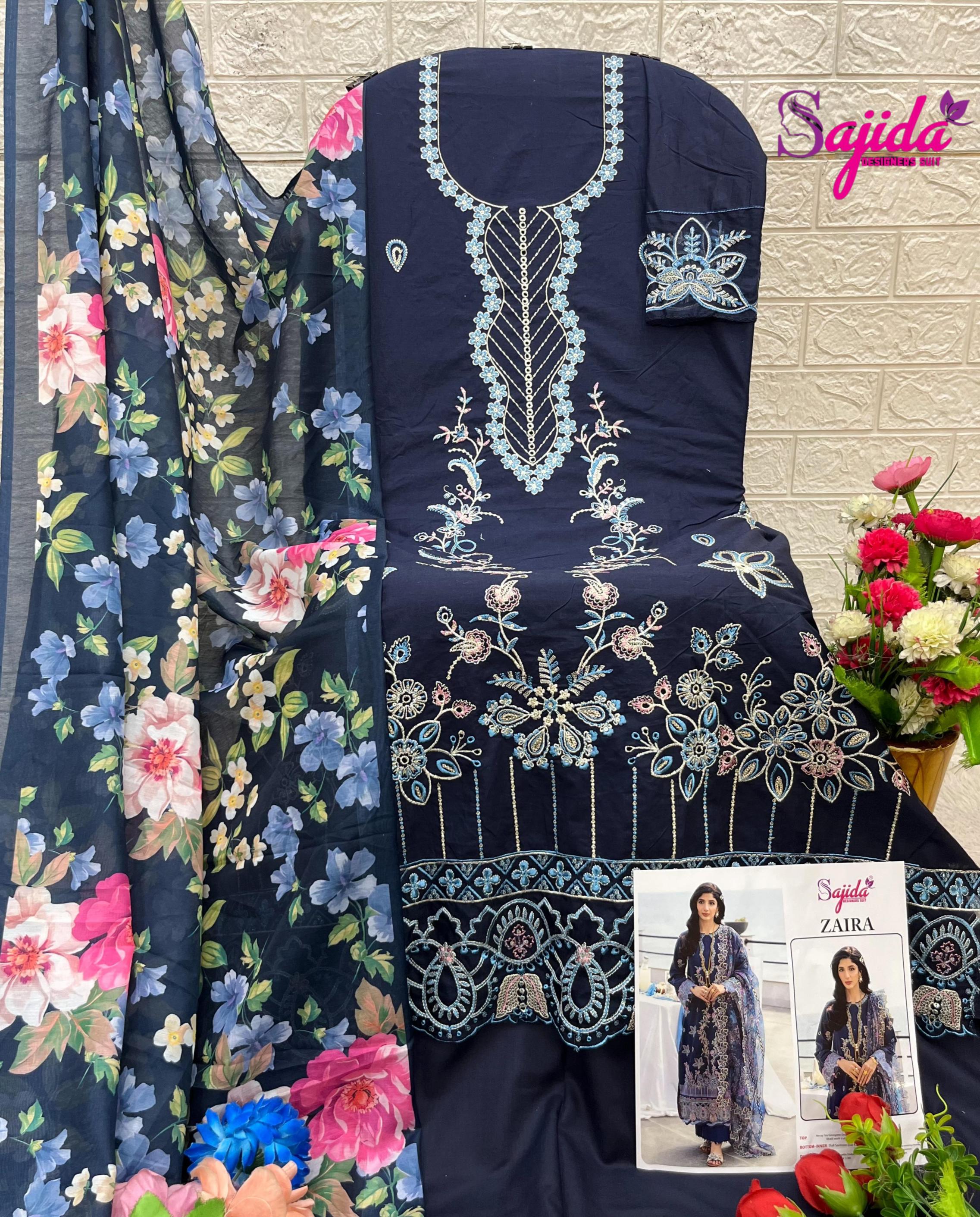 ZAIRA BY SAJIDA DESIGNER CAMBRIC COTTON PAKISTANI 3PCS DRESS MATERIAL