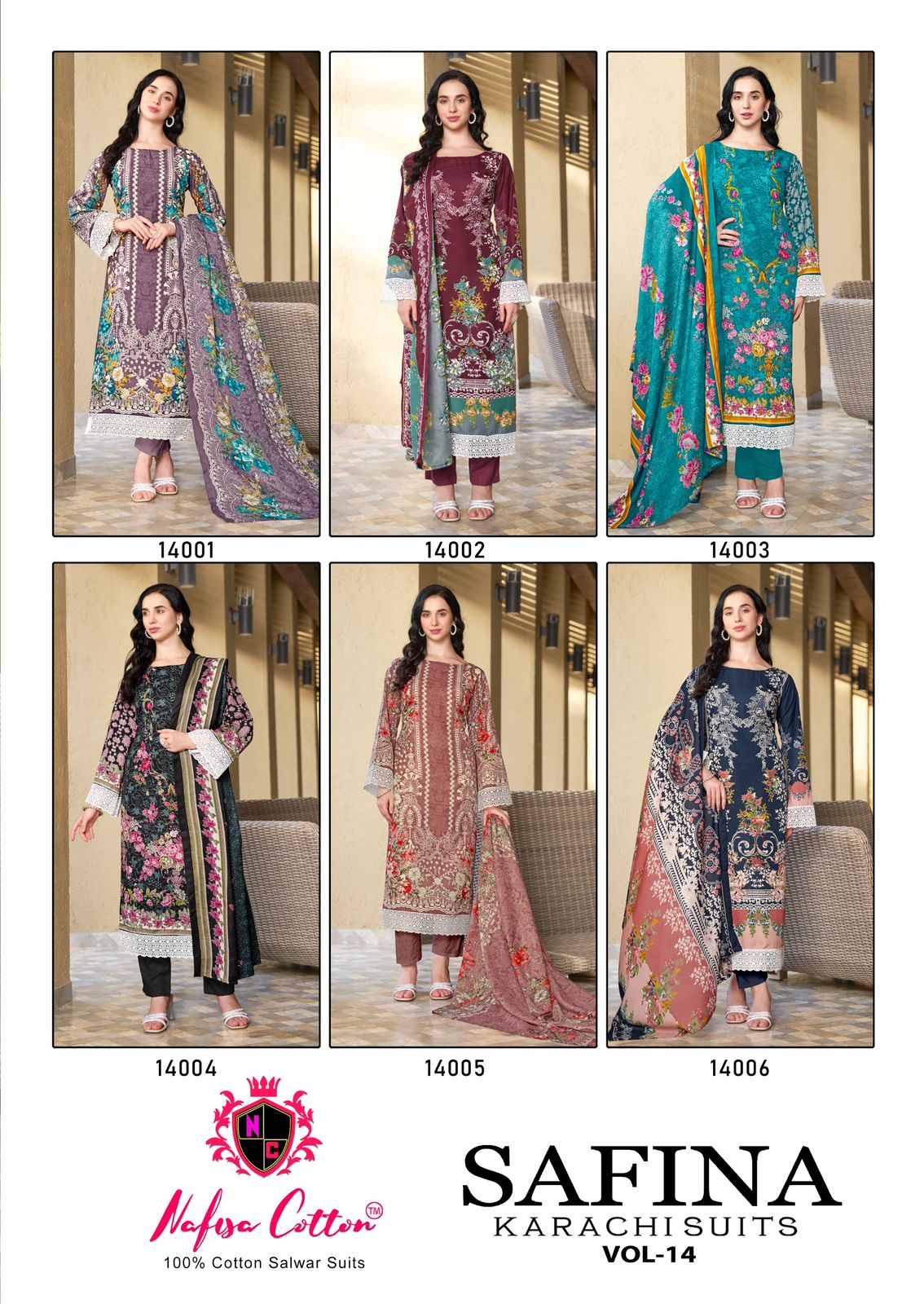 NAFISA SAFINA KARACHI SUITS VOL 14 PAKISTANI CASUAL WEAR DRESS MATERIAL