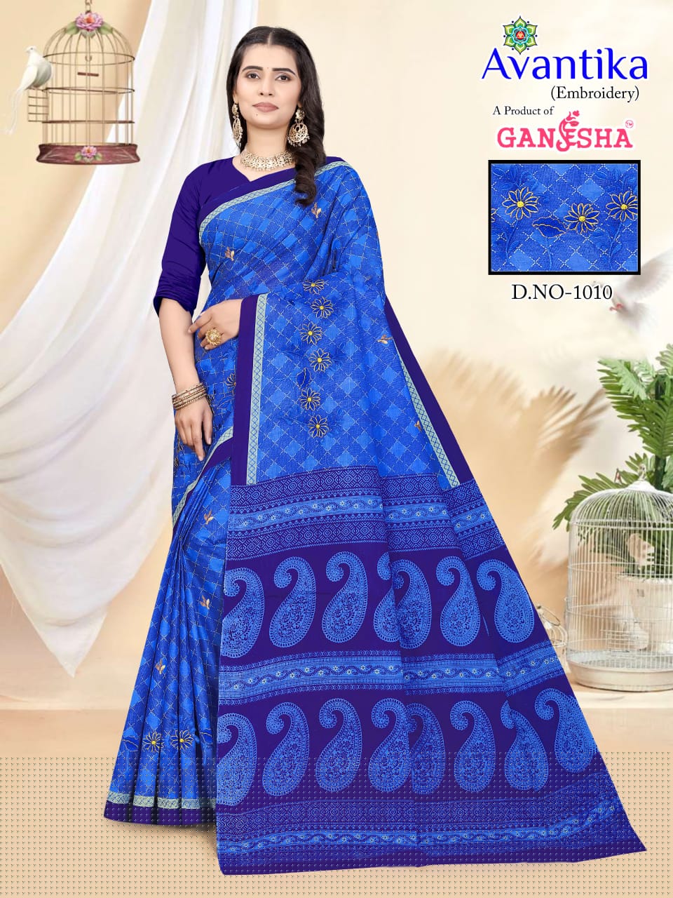 GANESHA AVANTIKA VOL 1 WHOLESALE PURE COTTON PRINTED WITH EMBROIDERY SAREES