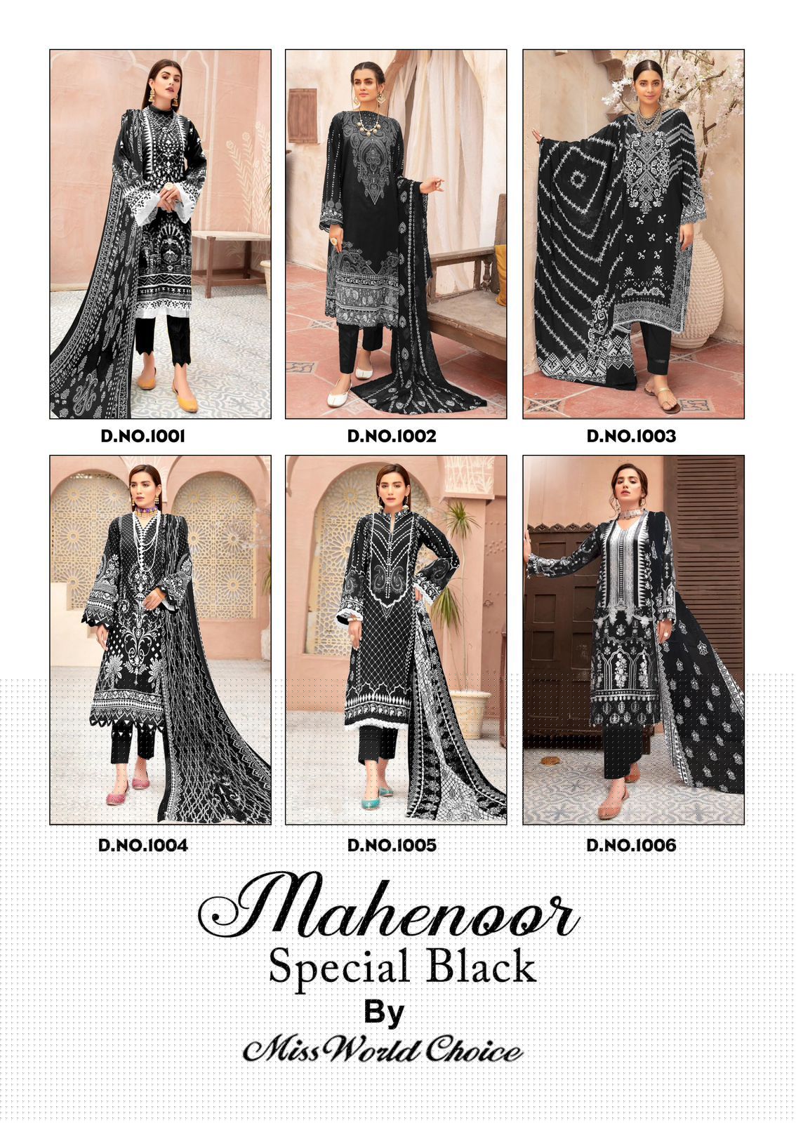 MAHENOOR SPECIAL BLACK VOL-1 BY MISS WORLD CHOICE WHOLESALE KARACHI PRINT DRESS MATERIAL