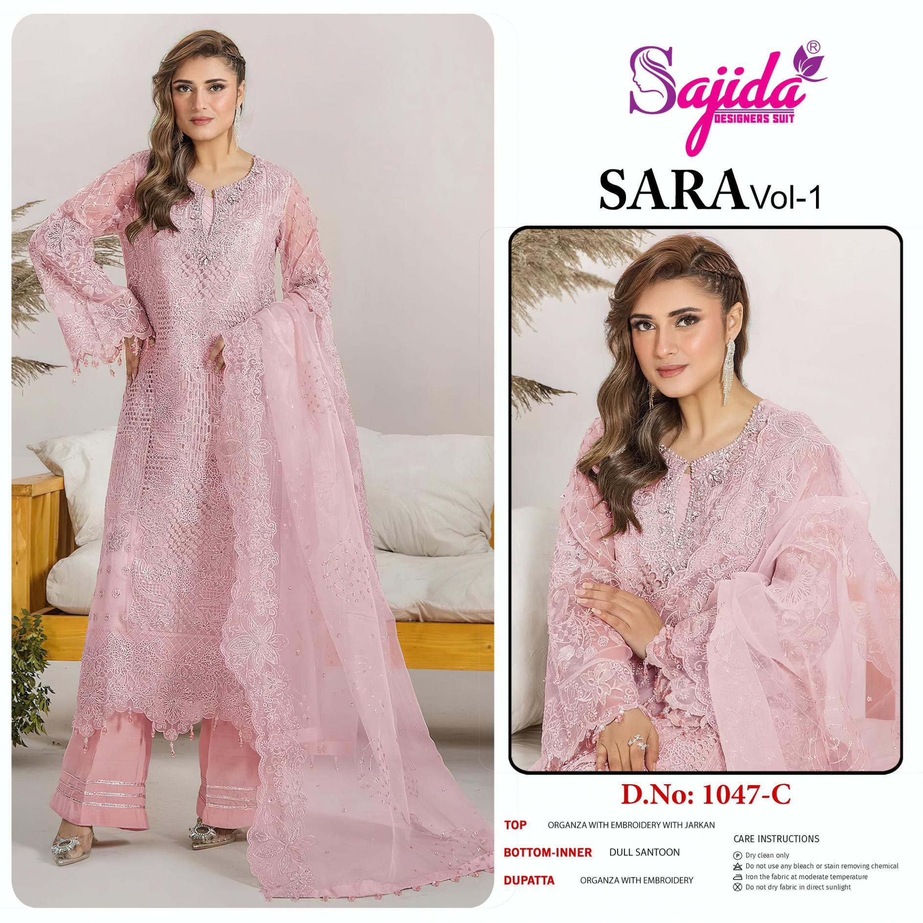 SAJIDA DESIGNER LAUNCH SARA VOL 1047ABCD ORGANZA EMBRODERIED HEAVY PAKISTANI COLLECTION