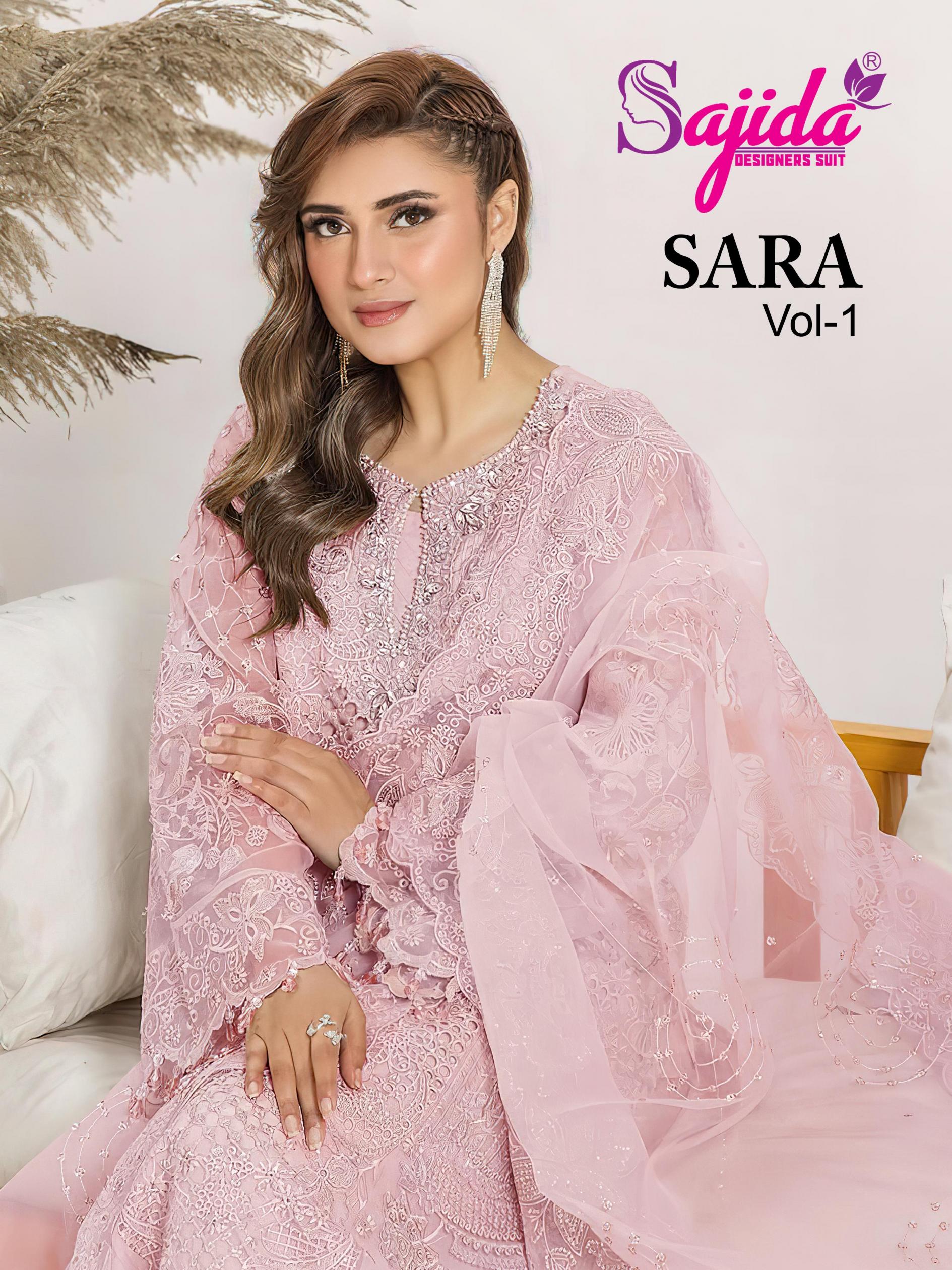 SAJIDA DESIGNER LAUNCH SARA VOL 1047ABCD ORGANZA EMBRODERIED HEAVY PAKISTANI COLLECTION