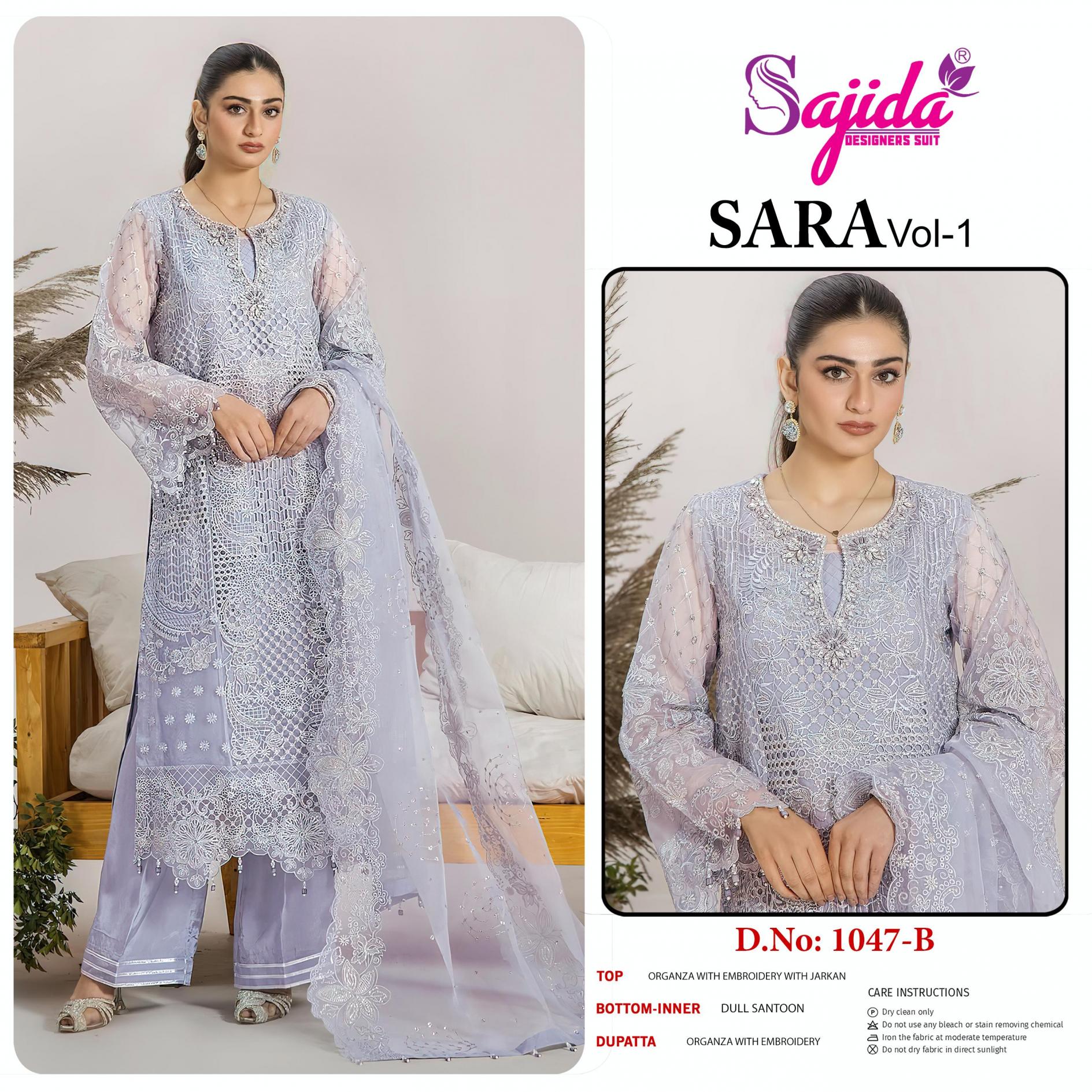 SAJIDA DESIGNER LAUNCH SARA VOL 1047ABCD ORGANZA EMBRODERIED HEAVY PAKISTANI COLLECTION