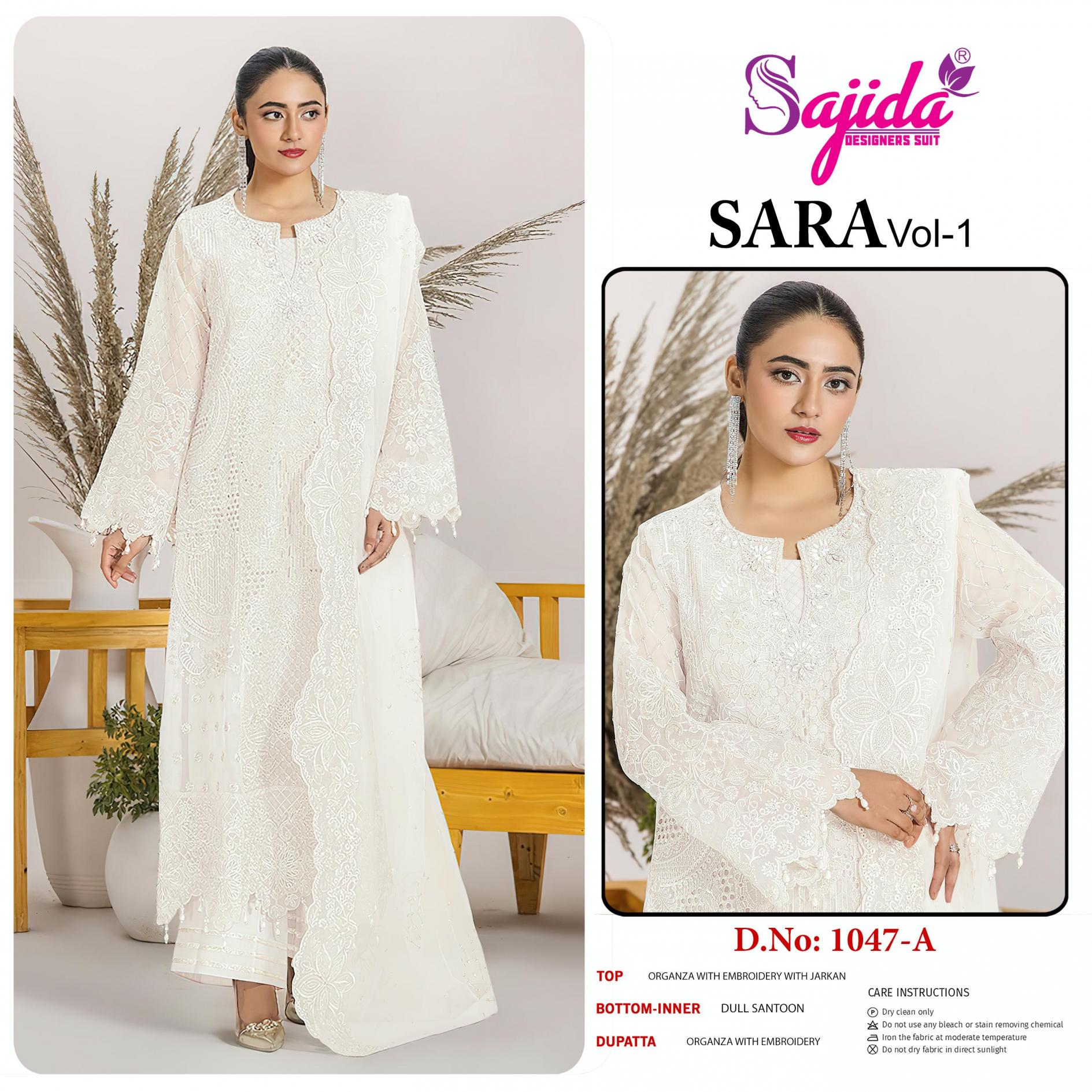 SAJIDA DESIGNER LAUNCH SARA VOL 1047ABCD ORGANZA EMBRODERIED HEAVY PAKISTANI COLLECTION