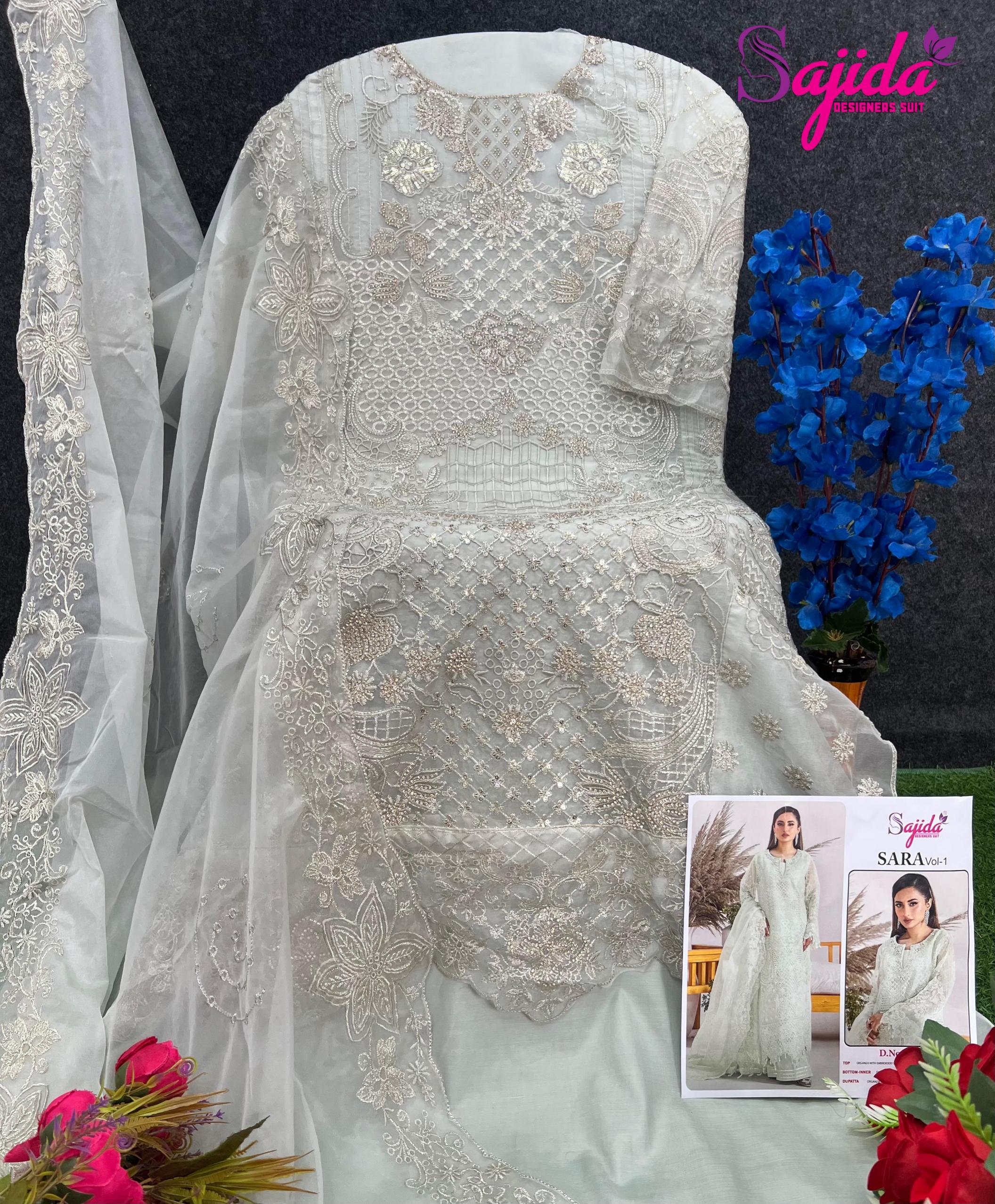 SAJIDA DESIGNER LAUNCH SARA VOL 1047ABCD ORGANZA EMBRODERIED HEAVY PAKISTANI COLLECTION