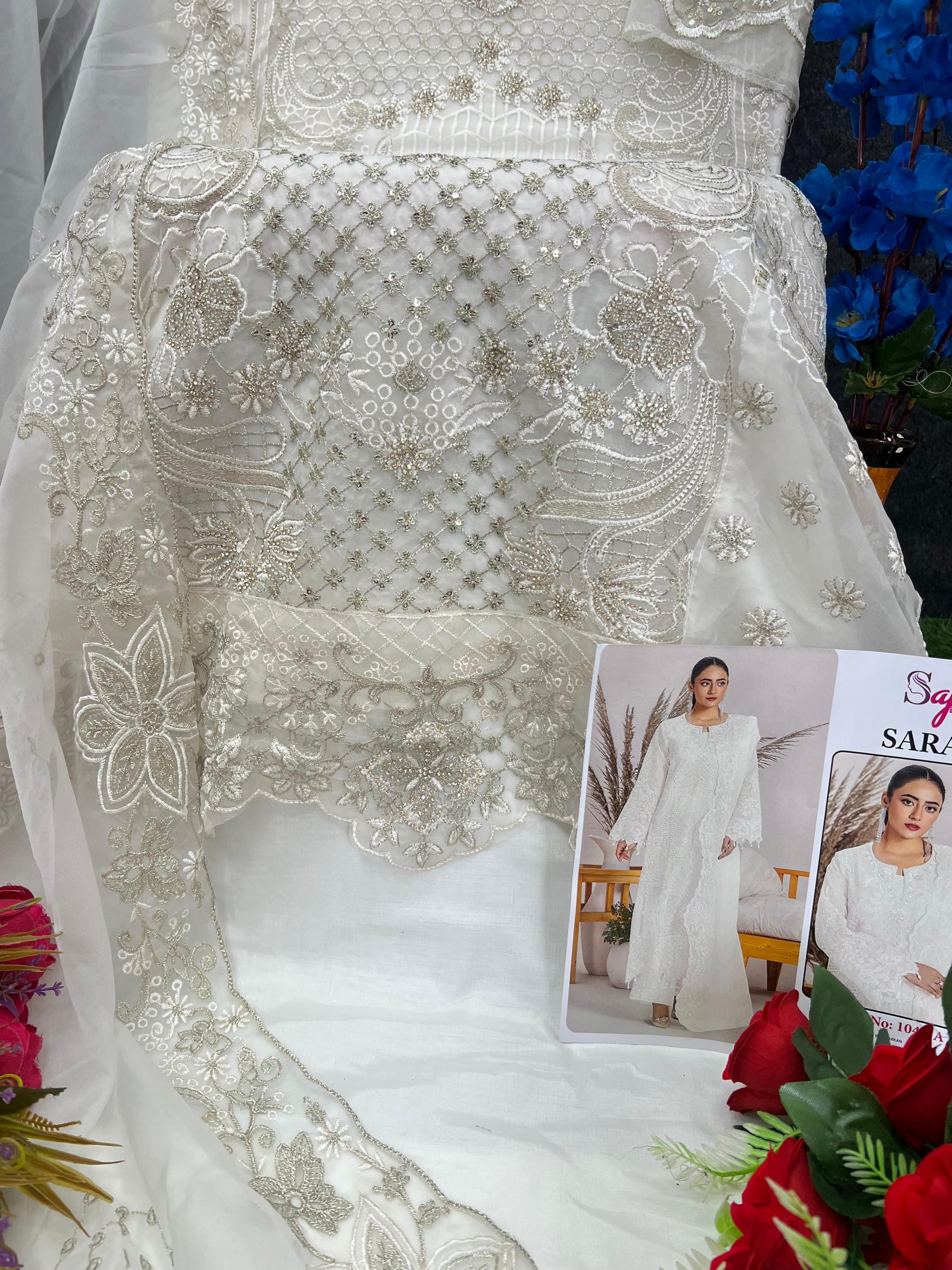 SAJIDA DESIGNER LAUNCH SARA VOL 1047ABCD ORGANZA EMBRODERIED HEAVY PAKISTANI COLLECTION