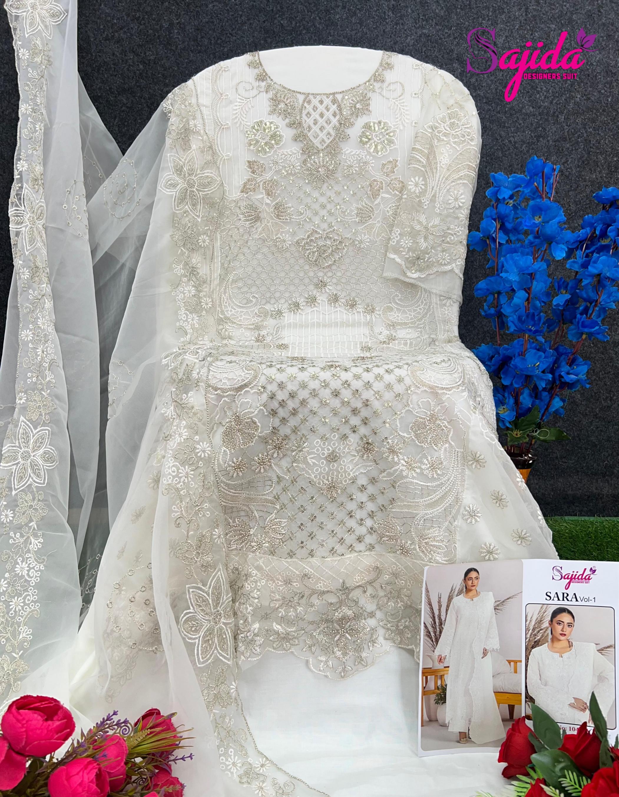 SAJIDA DESIGNER LAUNCH SARA VOL 1047ABCD ORGANZA EMBRODERIED HEAVY PAKISTANI COLLECTION