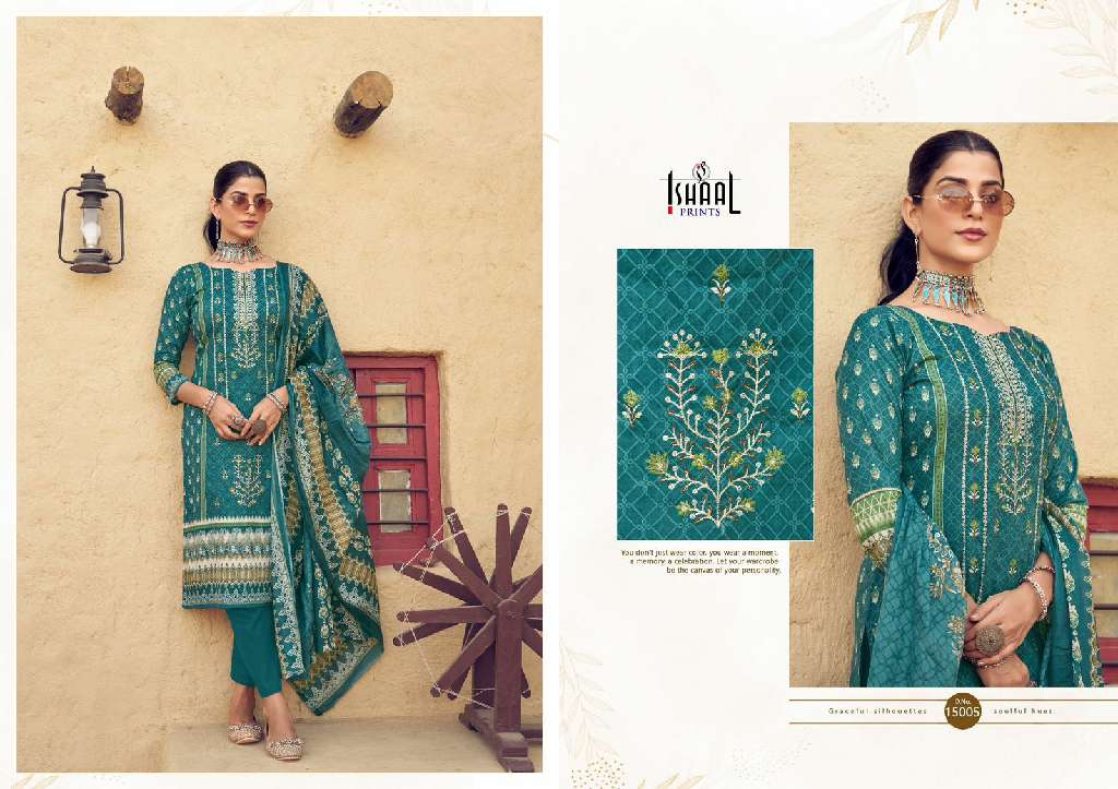 ISHAAL EMBROIDERED VOL 15 BY ISHAAL PRINTS LAWN HIT DESIGN PAKISTANI MATERIAL