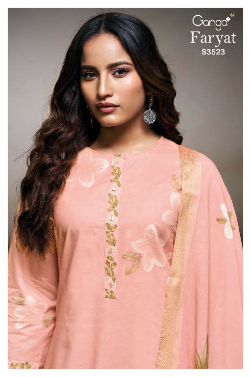 GANGA FARYAT S3523 WHOLESALE PREMIUM COTTON PRINTED WITH HANDWORK CLASSIC SUITS
