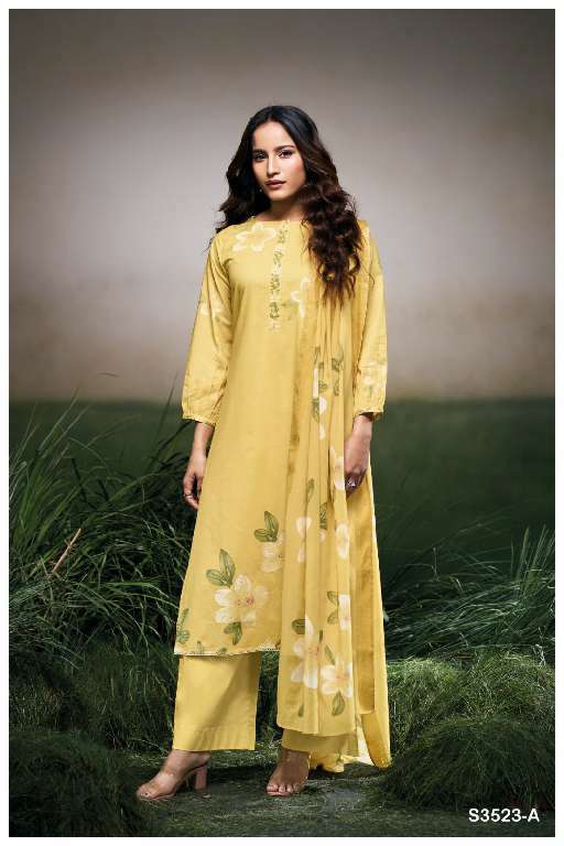 GANGA FARYAT S3523 WHOLESALE PREMIUM COTTON PRINTED WITH HANDWORK CLASSIC SUITS