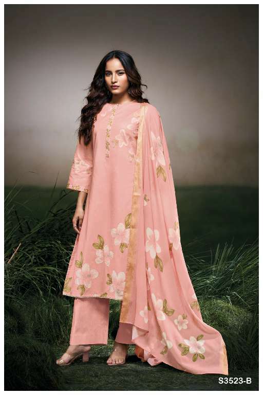 GANGA FARYAT S3523 WHOLESALE PREMIUM COTTON PRINTED WITH HANDWORK CLASSIC SUITS