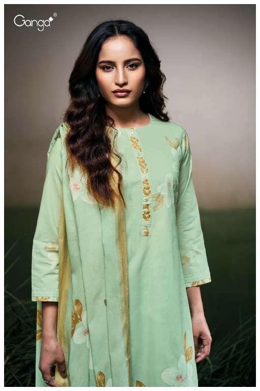 GANGA FARYAT S3523 WHOLESALE PREMIUM COTTON PRINTED WITH HANDWORK CLASSIC SUITS