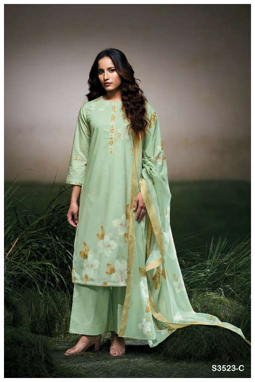 GANGA FARYAT S3523 WHOLESALE PREMIUM COTTON PRINTED WITH HANDWORK CLASSIC SUITS