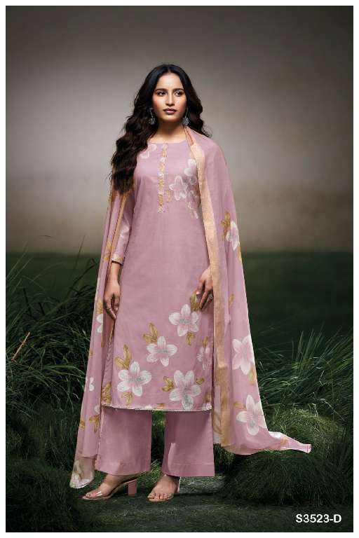 GANGA FARYAT S3523 WHOLESALE PREMIUM COTTON PRINTED WITH HANDWORK CLASSIC SUITS