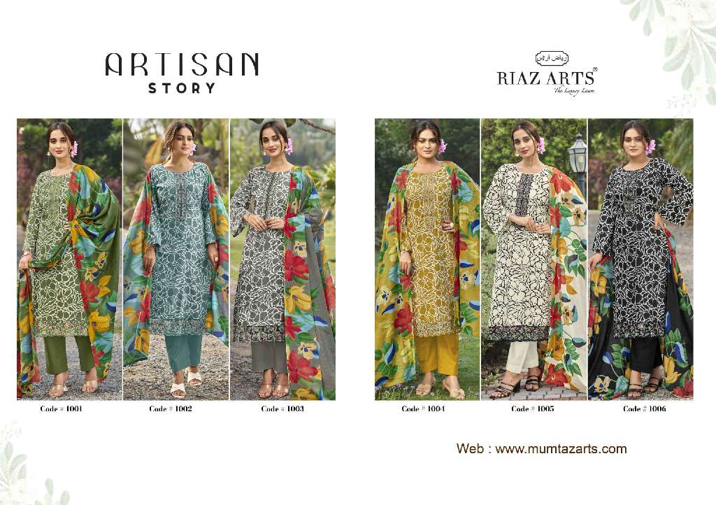 RIAZ ARTS LAUNCH ARTISAN STORY WHOLESALE PURE KARACHI CAMBRIC LAWN DIGITAL PRINT WITH EMBROIDERY PAKISTANI SUITS