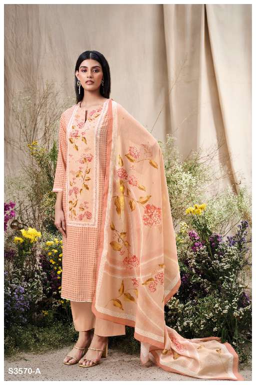 GANGA PRESENT FRANCIS S3570 WHOLESALE PREMIUM COTTON MAL PRINTED WITH HANDWORK CLASSIC SUITS ONLINE