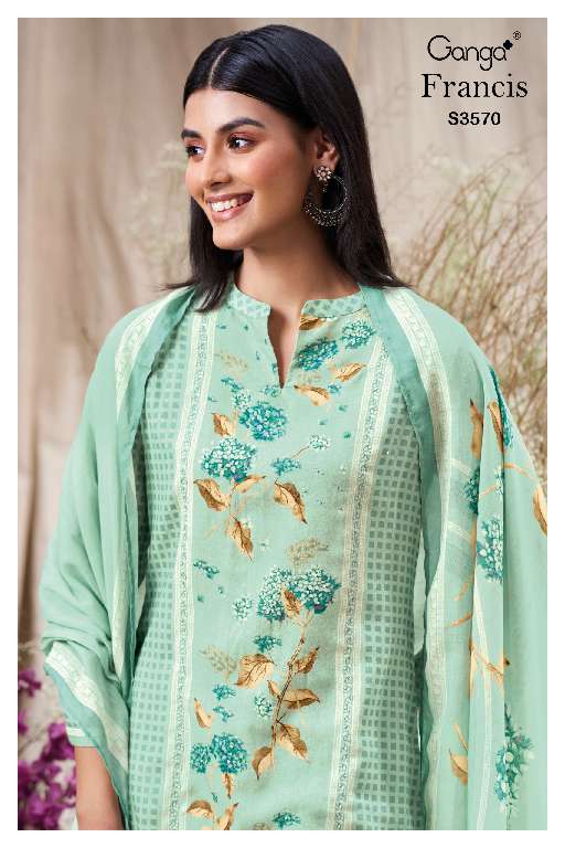 GANGA PRESENT FRANCIS S3570 WHOLESALE PREMIUM COTTON MAL PRINTED WITH HANDWORK CLASSIC SUITS ONLINE