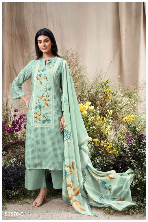 GANGA PRESENT FRANCIS S3570 WHOLESALE PREMIUM COTTON MAL PRINTED WITH HANDWORK CLASSIC SUITS ONLINE