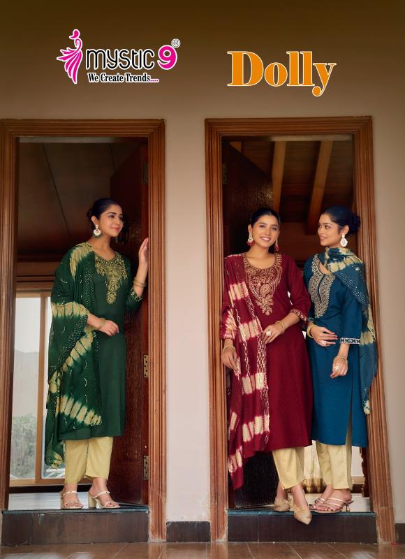 DOLLY VOL 8 BY MYSTIC 9 RAYON DOBBY FULLY STITCH CASUAL 3PCS DRESS
