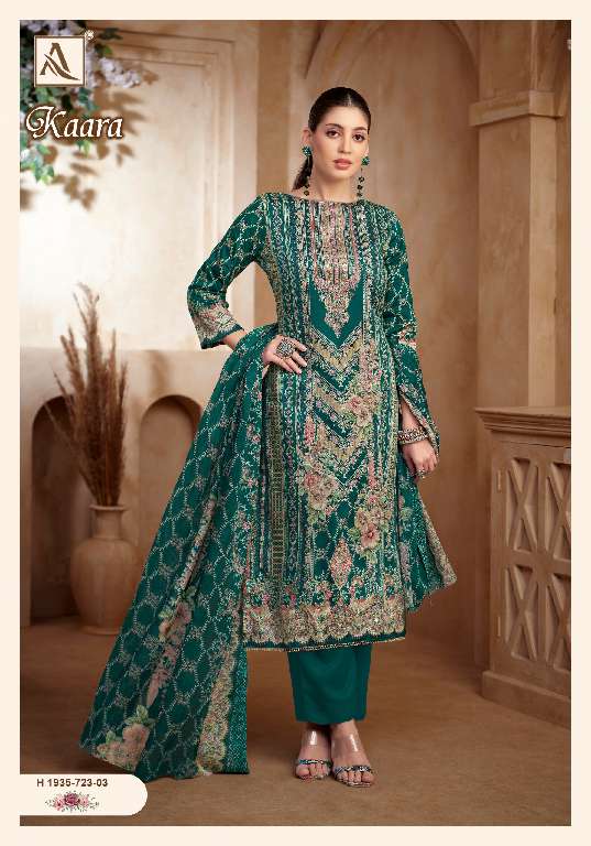 ALOK SUITS KAARA WHOLESALE PURE ZAM COTTON FANCY PRINT WITH HAND WORK CLASSIC DRESS MATERIAL