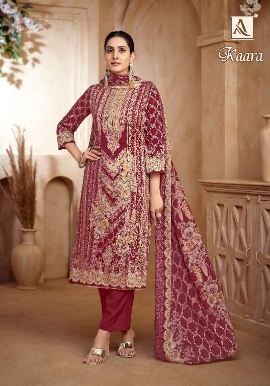 ALOK SUITS KAARA WHOLESALE PURE ZAM COTTON FANCY PRINT WITH HAND WORK CLASSIC DRESS MATERIAL