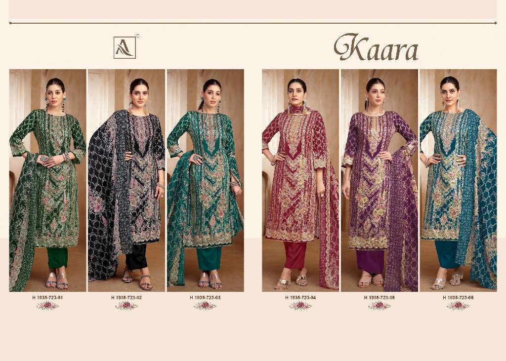 ALOK SUITS KAARA WHOLESALE PURE ZAM COTTON FANCY PRINT WITH HAND WORK CLASSIC DRESS MATERIAL
