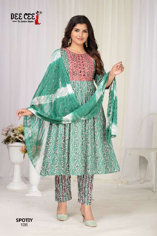 DEE CEE SPOTIY WHOLESALE RAYON FOIL PRINTED DESIGNER SUITS