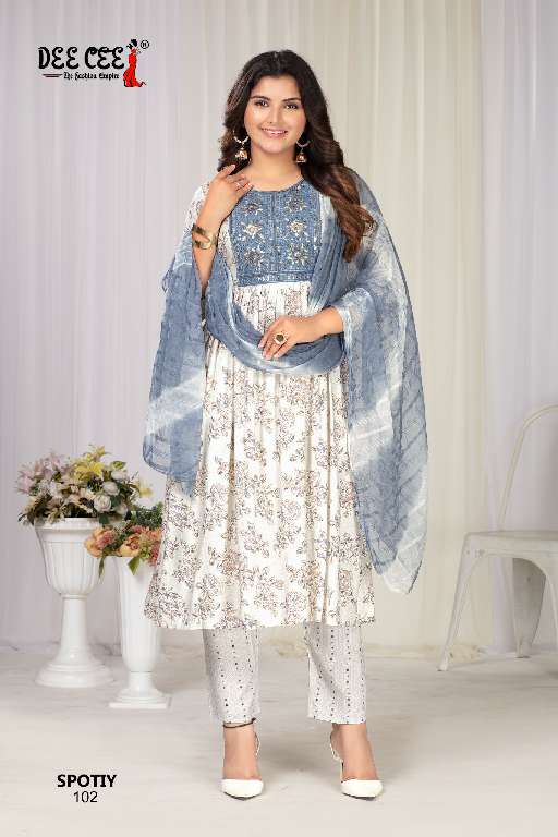 DEE CEE SPOTIY WHOLESALE RAYON FOIL PRINTED DESIGNER SUITS