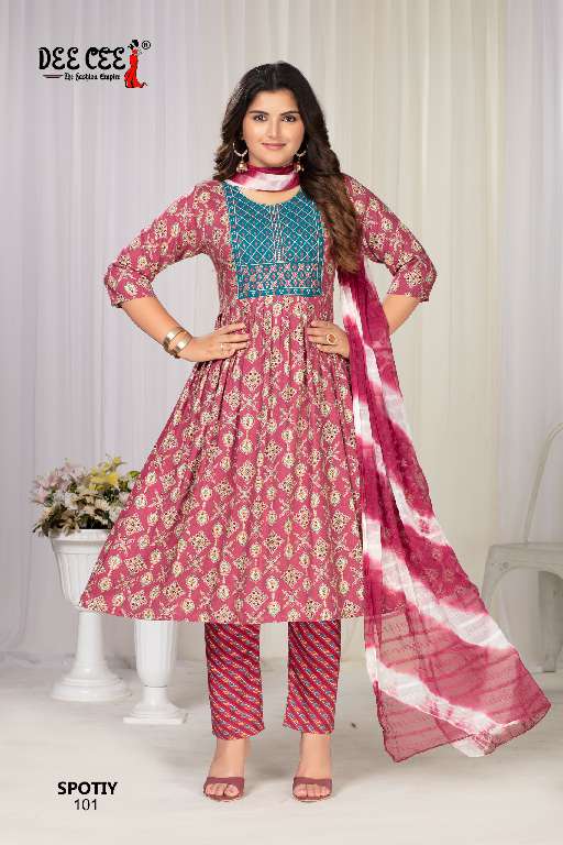 DEE CEE SPOTIY WHOLESALE RAYON FOIL PRINTED DESIGNER SUITS