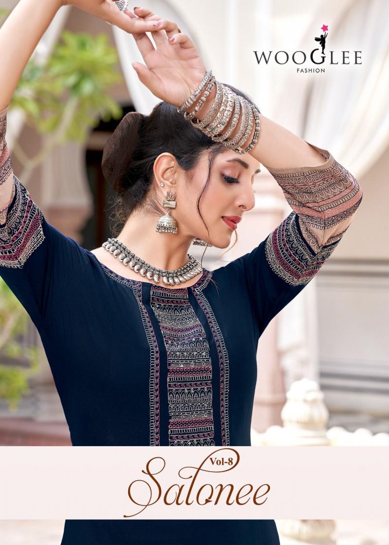 SALONEE VOL 8 BY WOOGLEE RAYON FULLY STITCH SHOP TRENDY LONG KURTIS