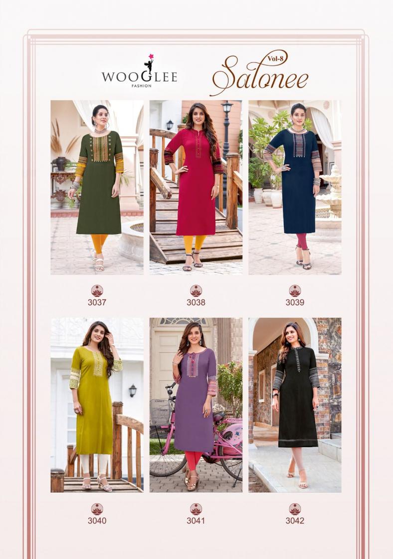 SALONEE VOL 8 BY WOOGLEE RAYON FULLY STITCH SHOP TRENDY LONG KURTIS