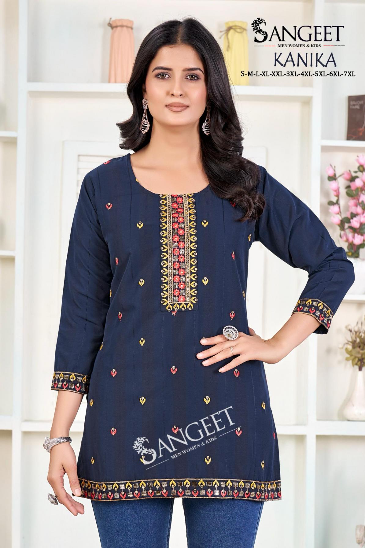 SANGEET KANIKA RAYON POPULAR DESIGN FULLY STITCH SHORT KURTIS ONLINE
