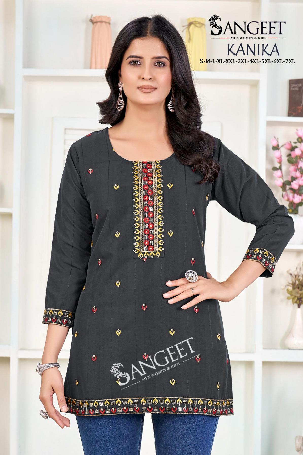 SANGEET KANIKA RAYON POPULAR DESIGN FULLY STITCH SHORT KURTIS ONLINE