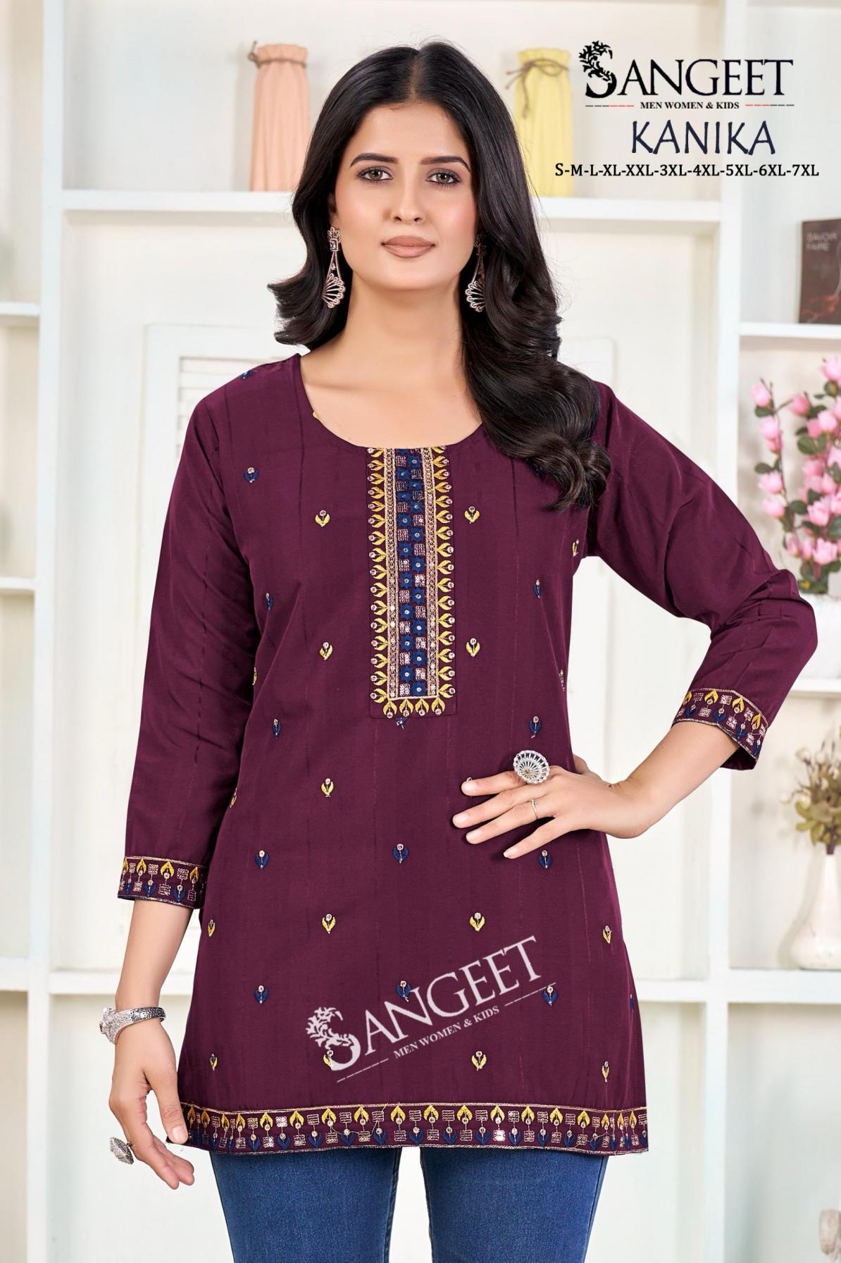 SANGEET KANIKA RAYON POPULAR DESIGN FULLY STITCH SHORT KURTIS ONLINE