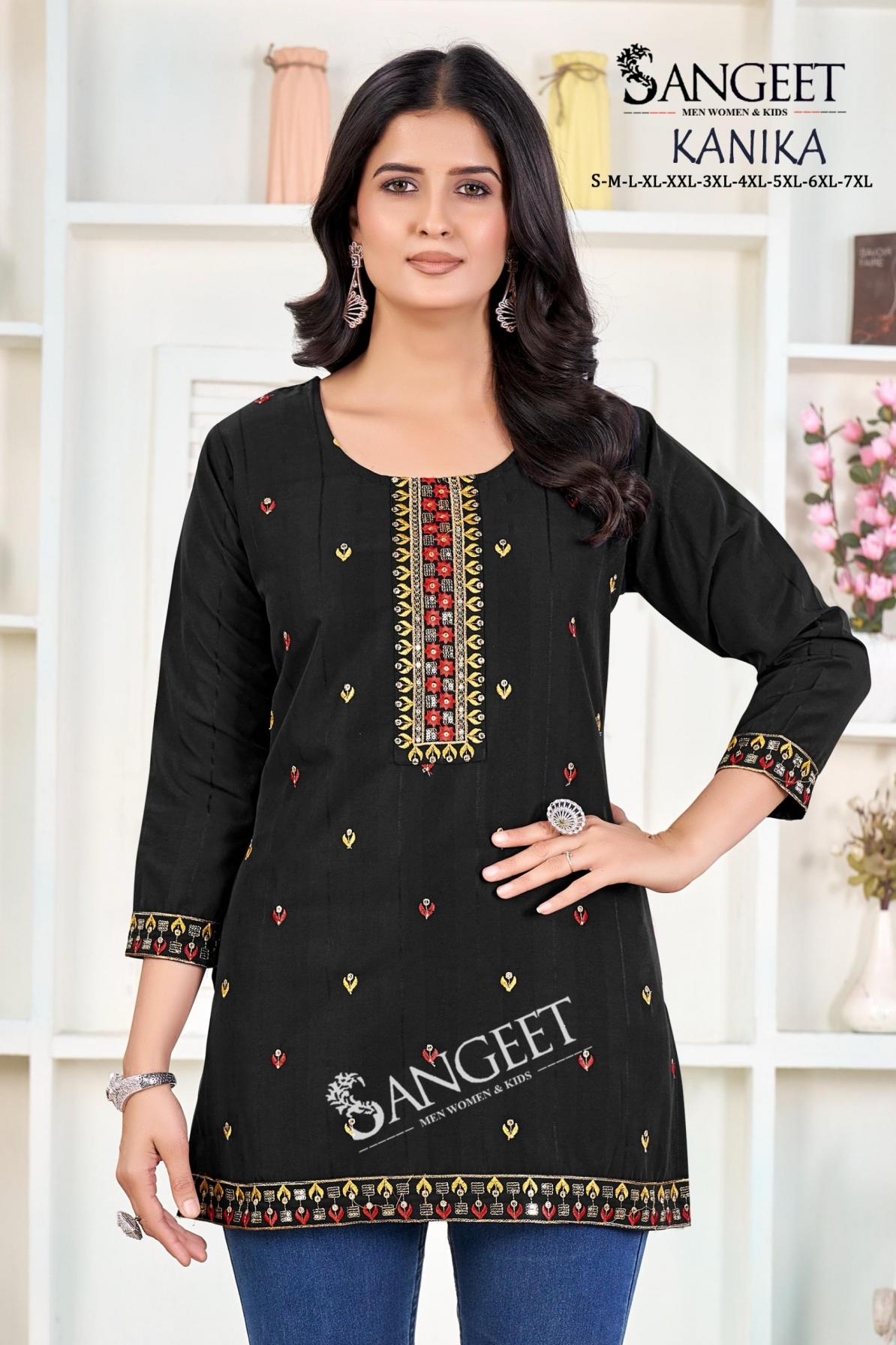 SANGEET KANIKA RAYON POPULAR DESIGN FULLY STITCH SHORT KURTIS ONLINE