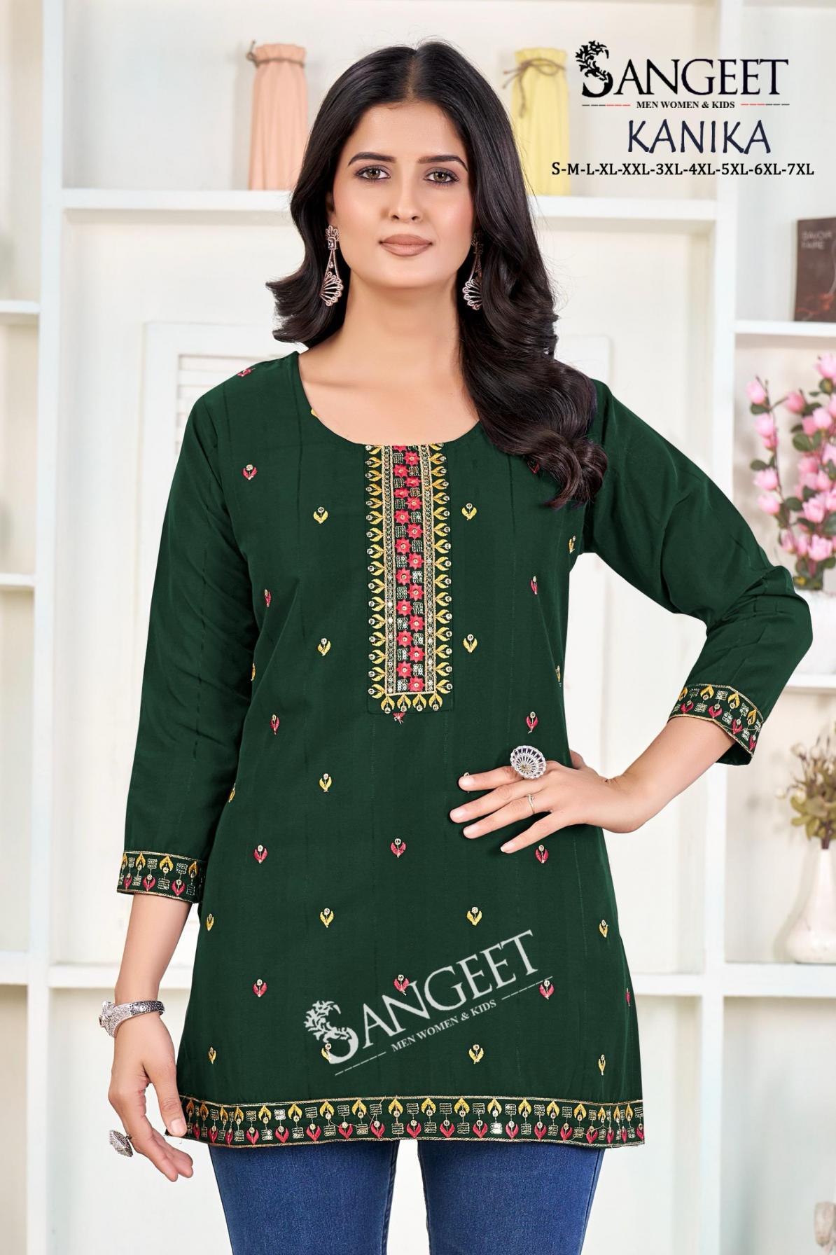 SANGEET KANIKA RAYON POPULAR DESIGN FULLY STITCH SHORT KURTIS ONLINE